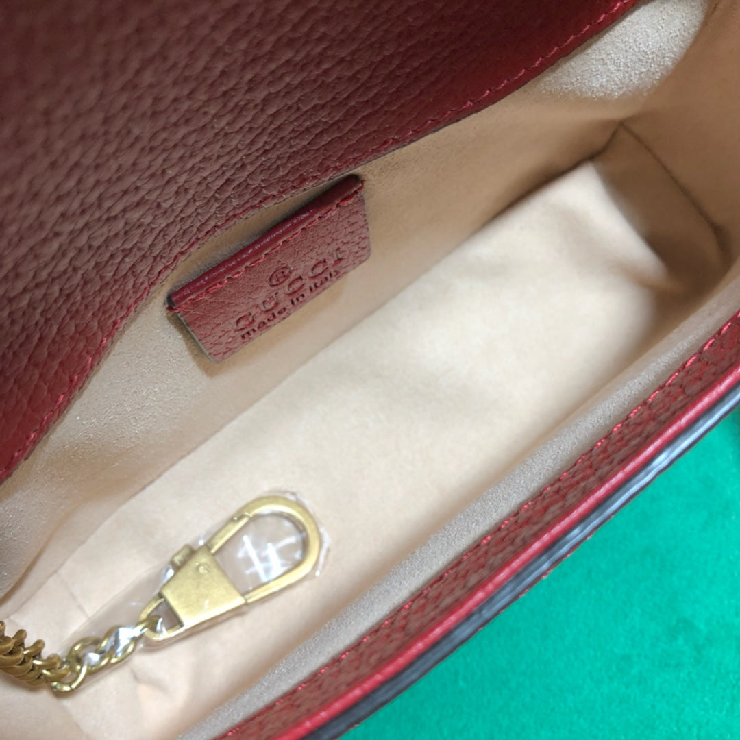 Gucci Classic Monogram Canvas Mini Crossbody Bag with Red Trim and Chain