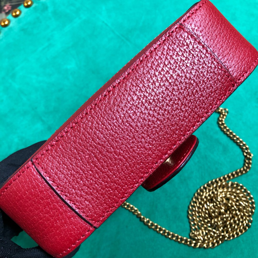 Gucci Classic Monogram Canvas Mini Crossbody Bag with Red Trim and Chain