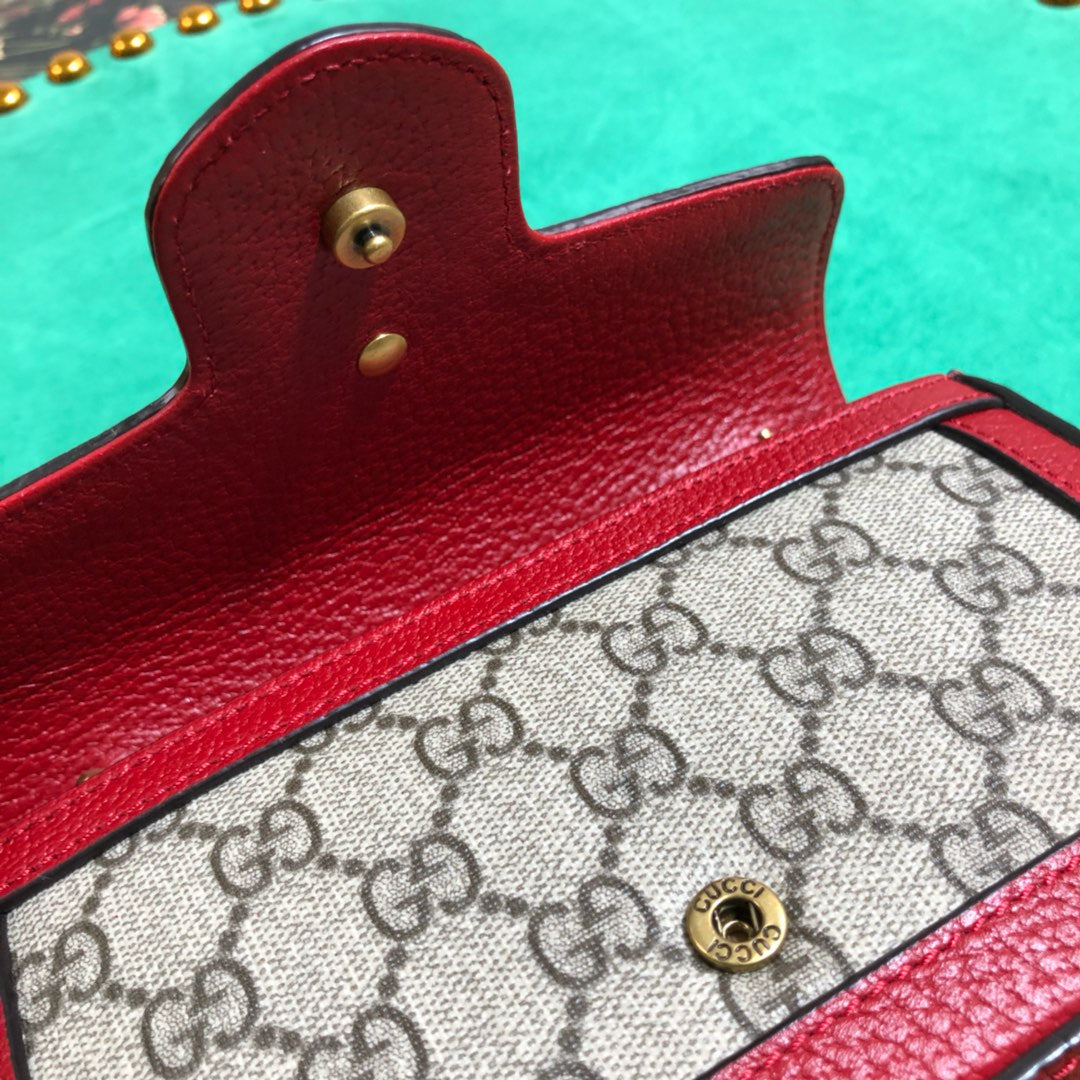 Gucci Classic Monogram Canvas Mini Crossbody Bag with Red Trim and Chain