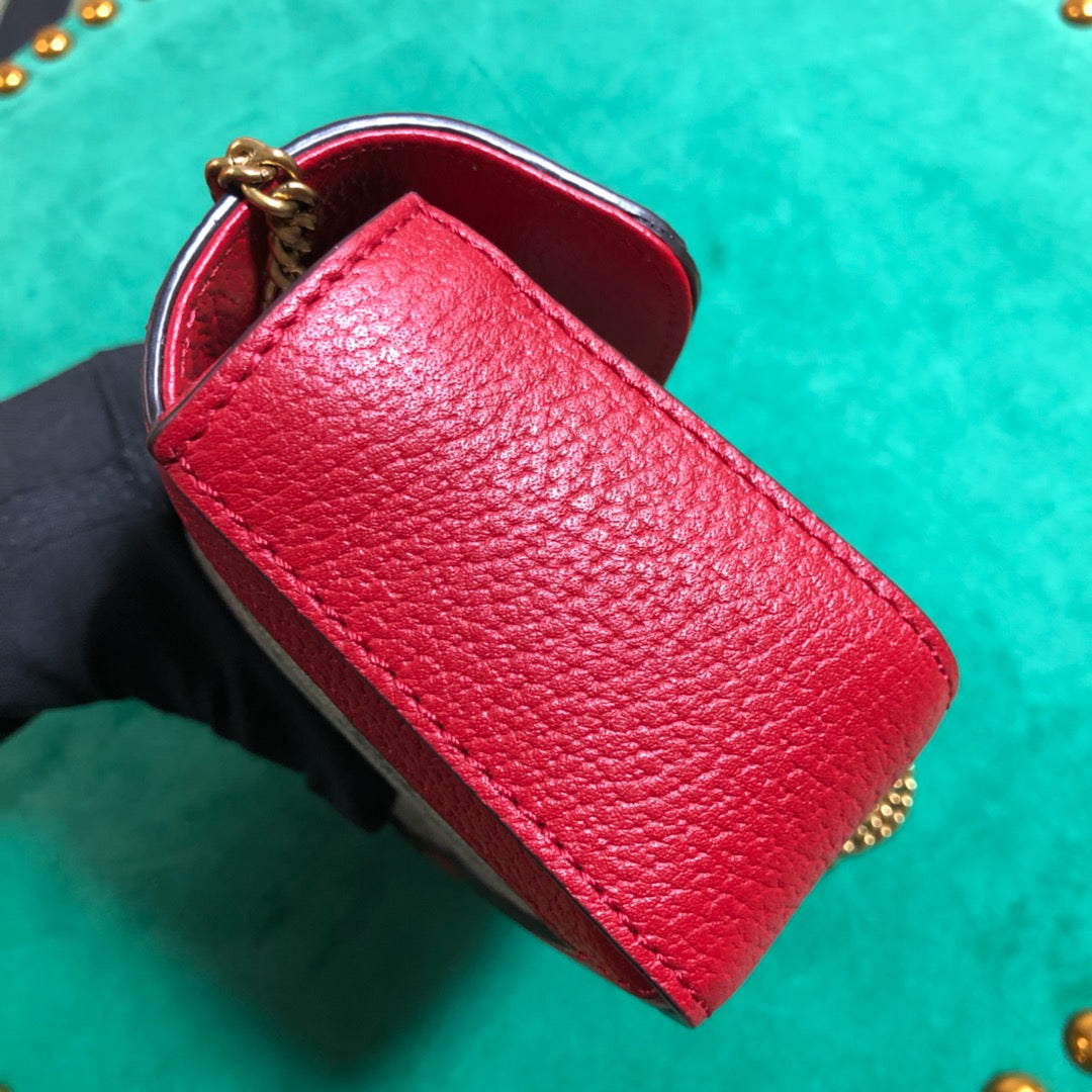 Gucci Classic Monogram Canvas Mini Crossbody Bag with Red Trim and Chain