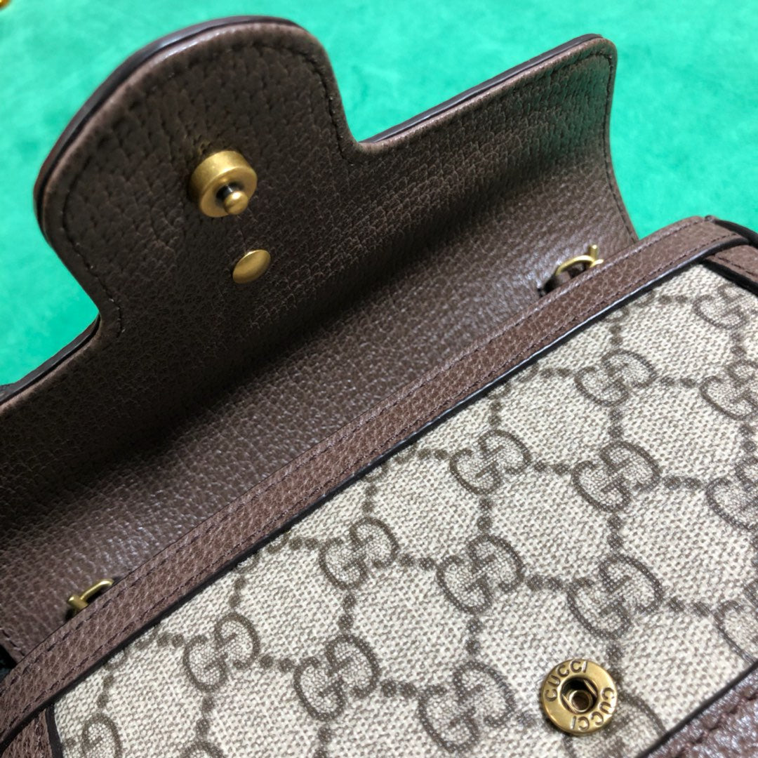Gucci Vintage Style Monogram Shoulder Bag with Gold Hardware and Brown Trim
