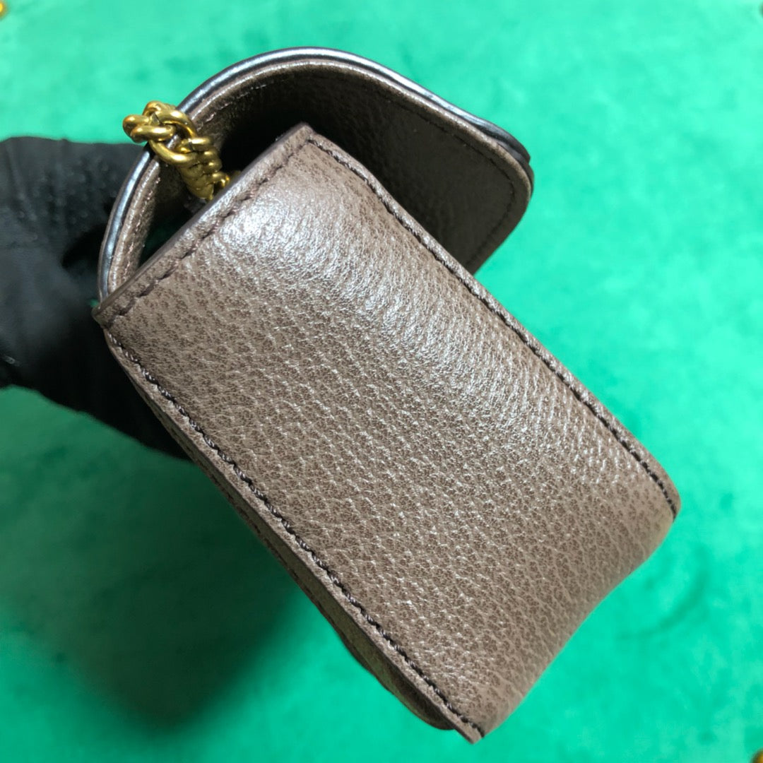 Gucci Vintage Style Monogram Shoulder Bag with Gold Hardware and Brown Trim