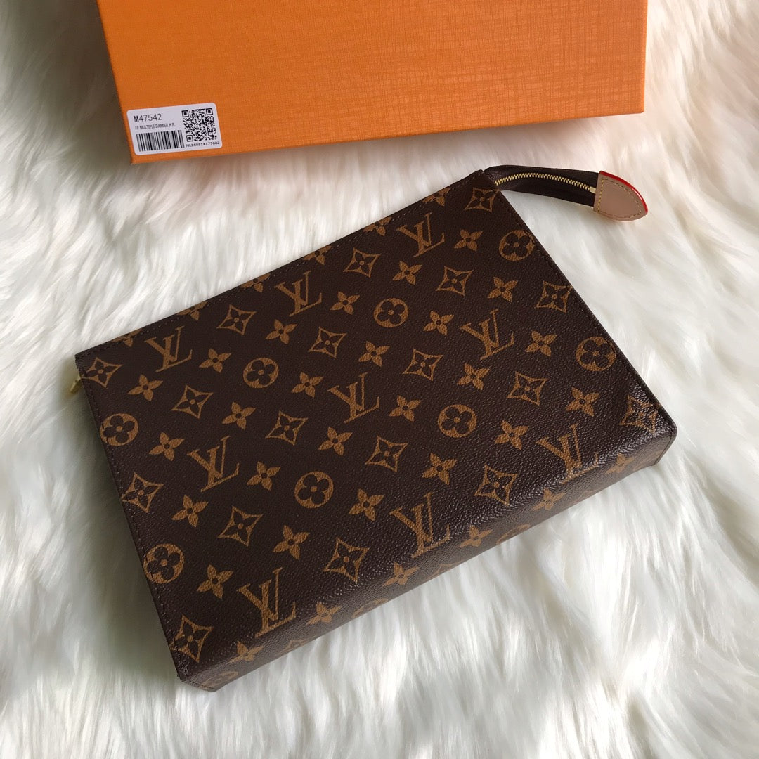 Louis Vuitton Vintage Brown Monogram Canvas Toiletry Pouch Zippered Cosmetic Bag