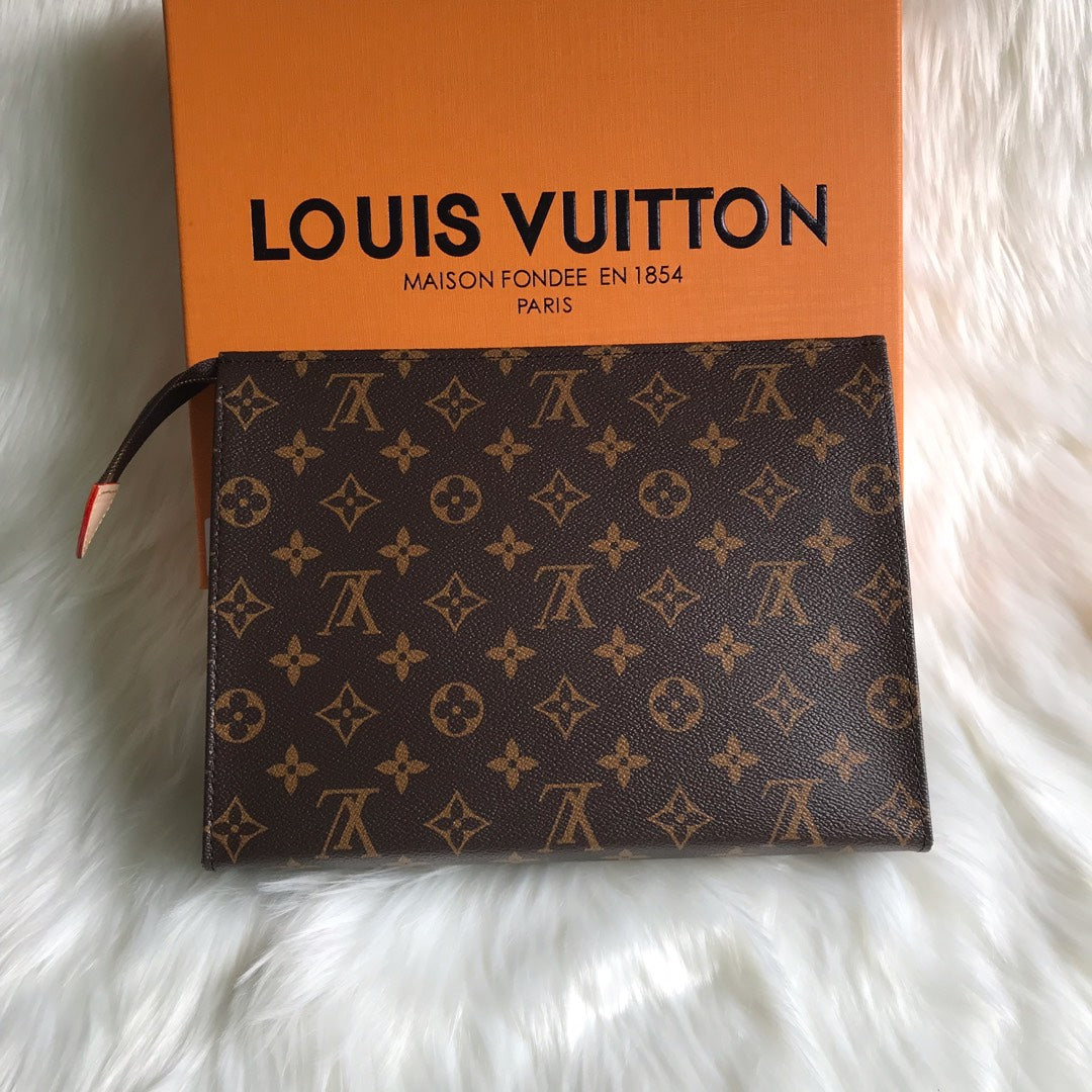 Louis Vuitton Vintage Brown Monogram Canvas Toiletry Pouch Zippered Cosmetic Bag