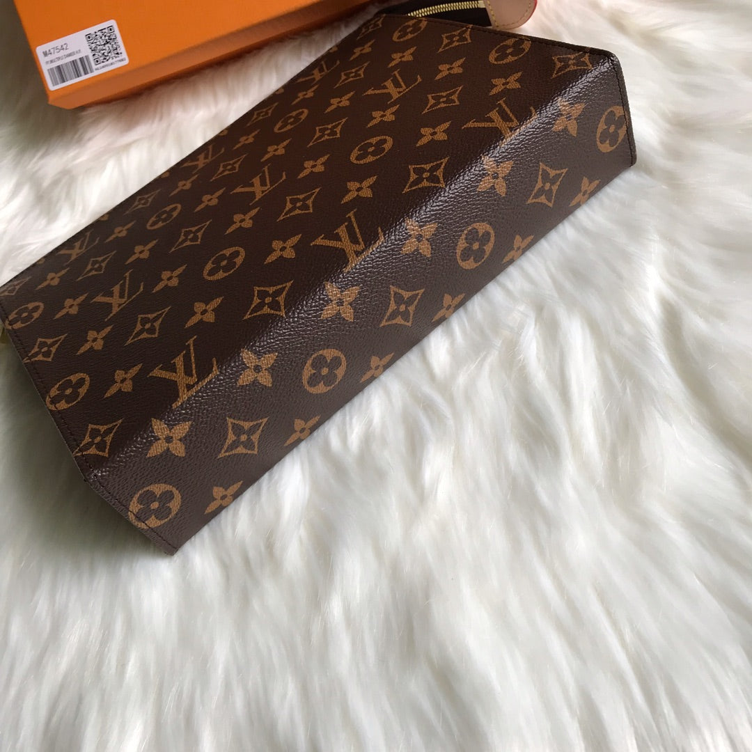 Louis Vuitton Vintage Brown Monogram Canvas Toiletry Pouch Zippered Cosmetic Bag