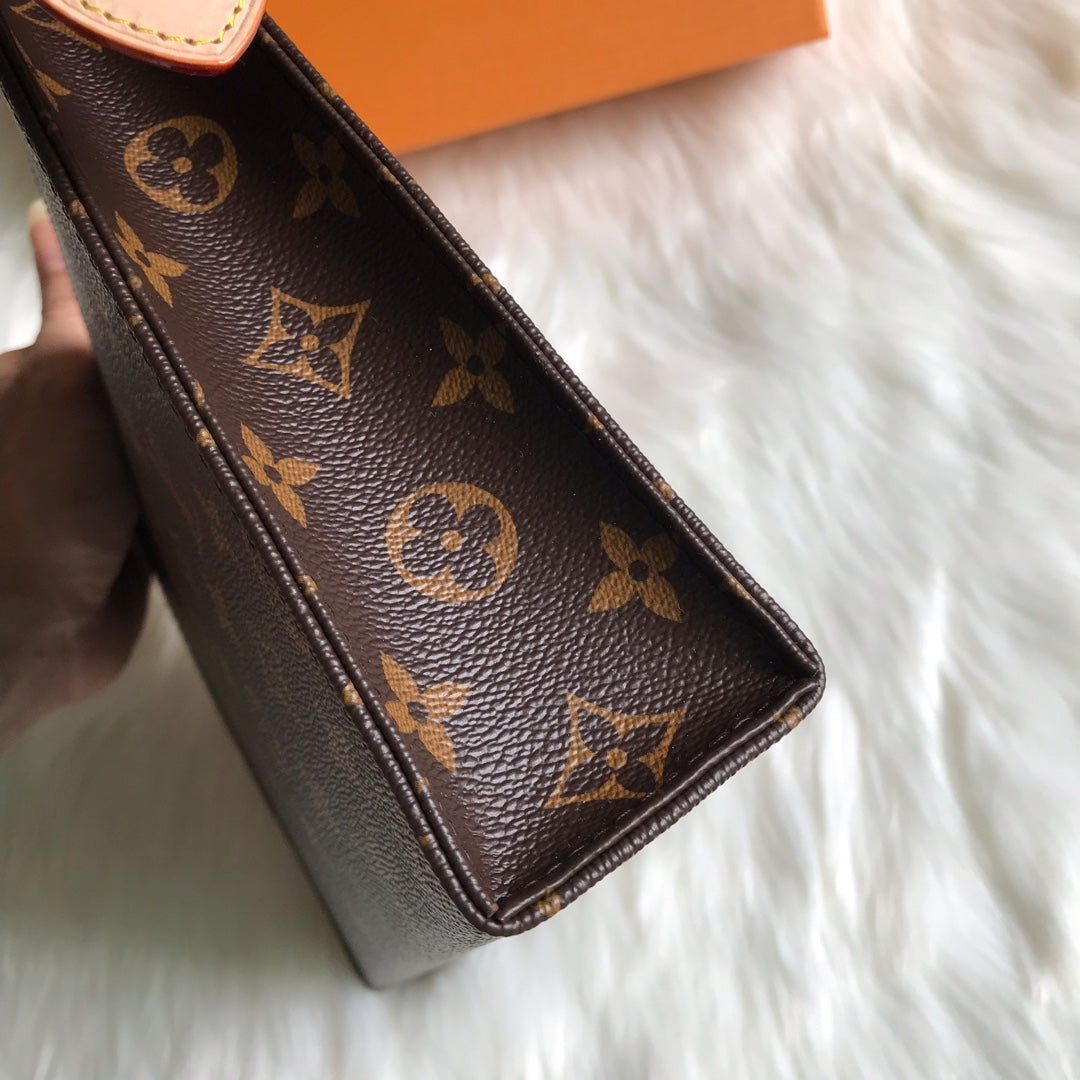 Louis Vuitton Vintage Brown Monogram Canvas Toiletry Pouch Zippered Cosmetic Bag