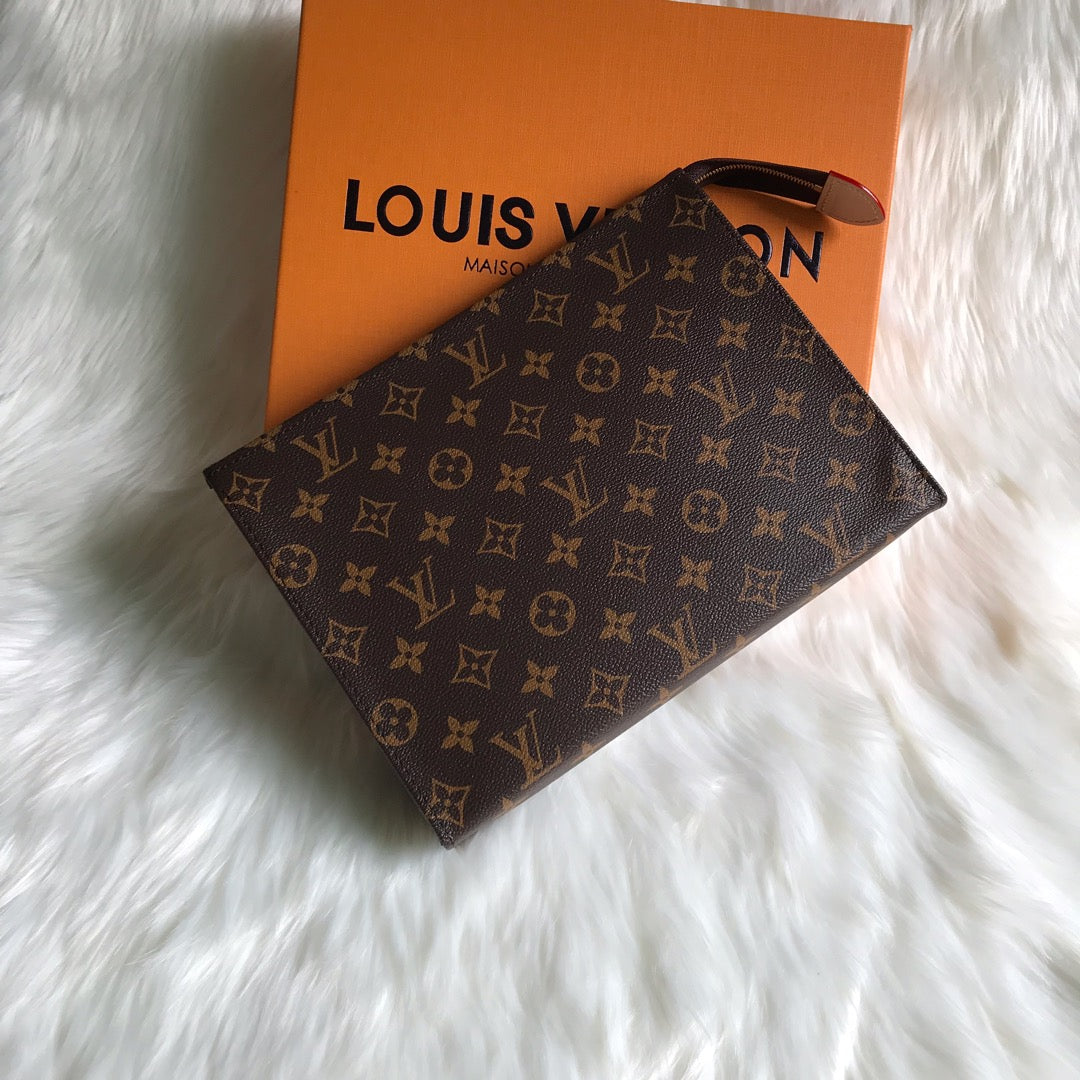 Louis Vuitton Vintage Brown Monogram Canvas Toiletry Pouch Zippered Cosmetic Bag