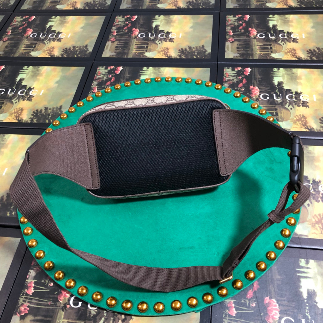 Gucci Vintage Monogram Canvas Belt Bag with Web Stripe and Leather Trim