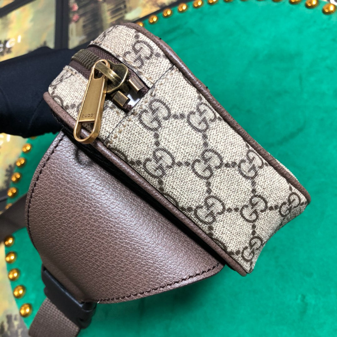 Gucci Vintage Monogram Canvas Belt Bag with Web Stripe and Leather Trim