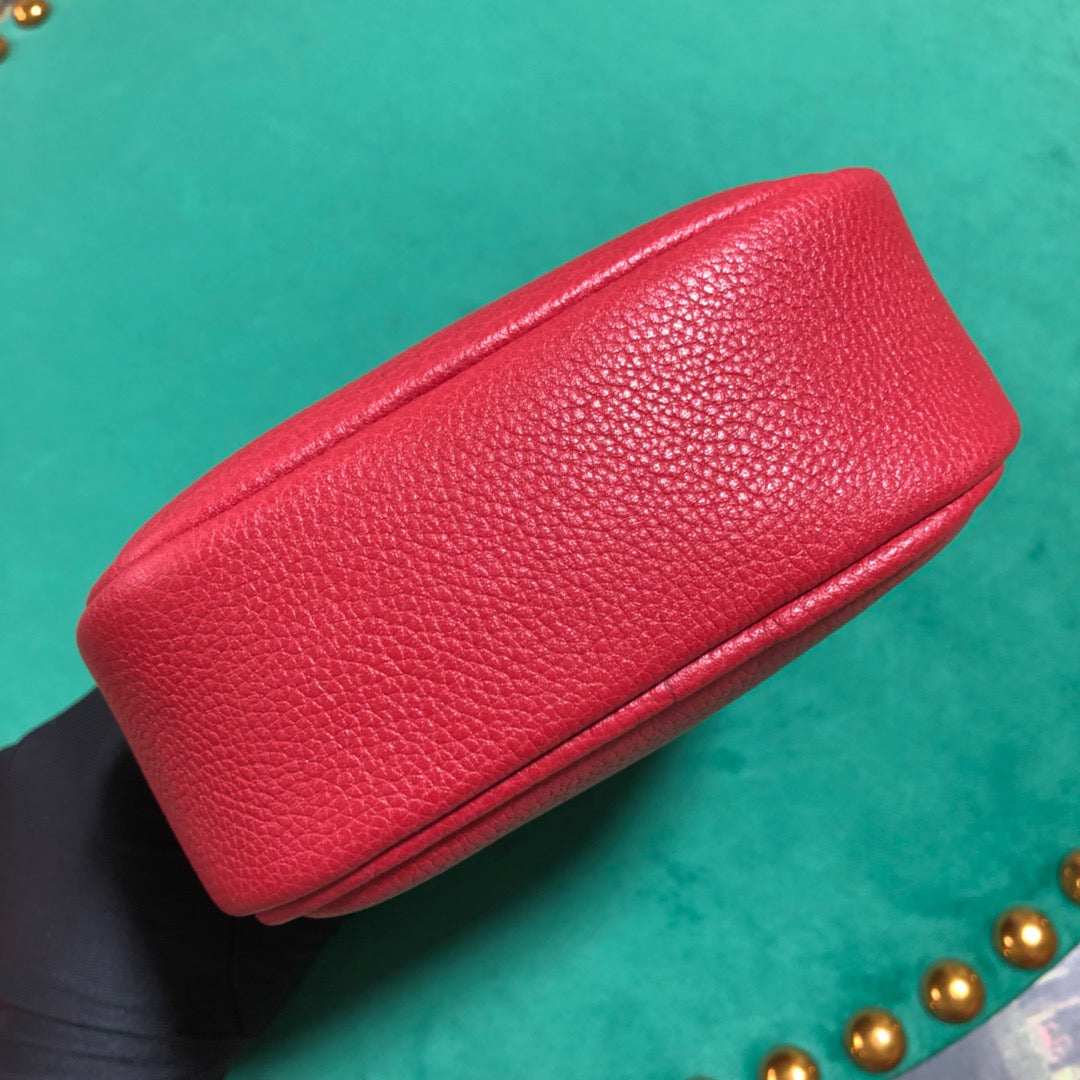 Gucci Retro Red Leather Crossbody Messenger Bag with Vintage Print