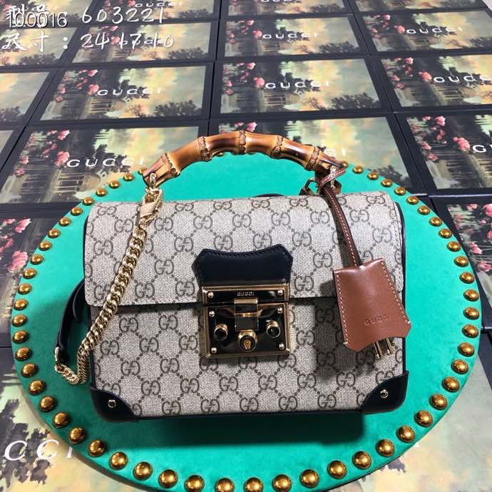 Gucci Classic Monogram Canvas Shoulder Bag with Bamboo Handle