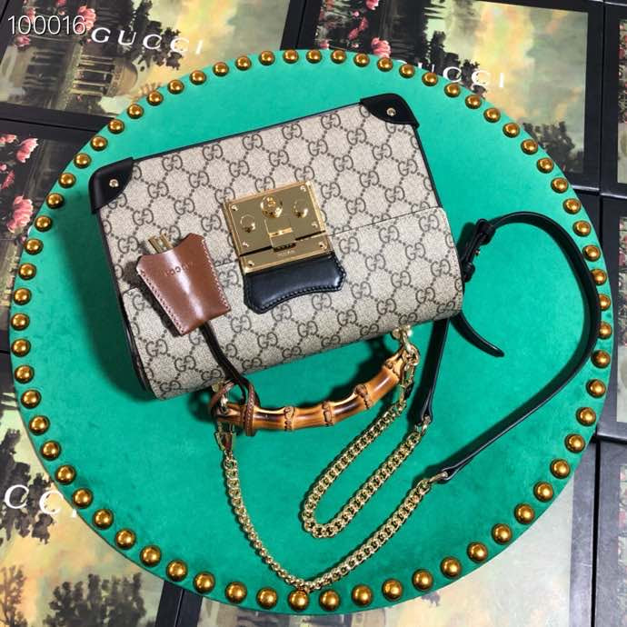 Gucci Classic Monogram Canvas Shoulder Bag with Bamboo Handle