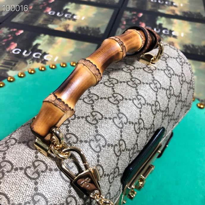 Gucci Classic Monogram Canvas Shoulder Bag with Bamboo Handle