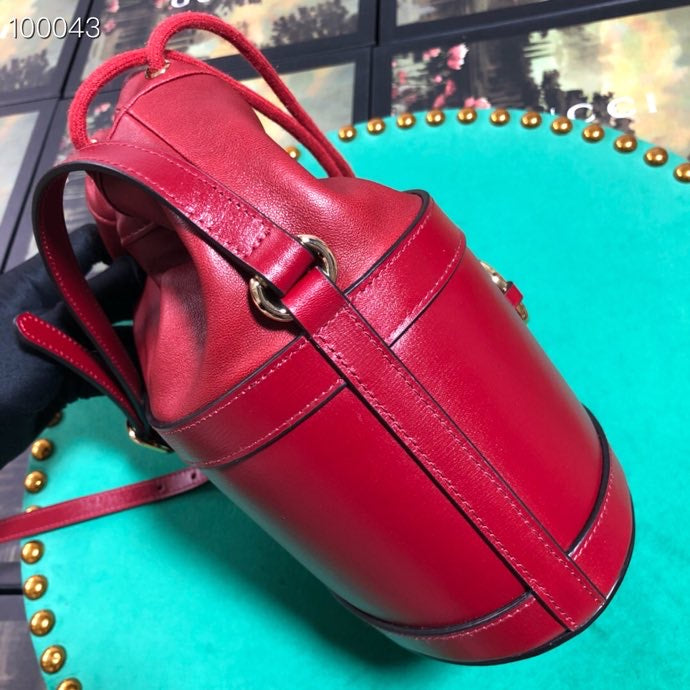 Gucci Vintage Style Red Leather Drawstring Bucket Bag with Gold Hardware