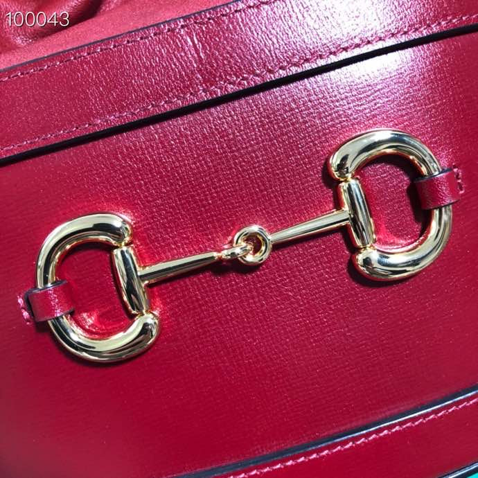 Gucci Vintage Style Red Leather Drawstring Bucket Bag with Gold Hardware