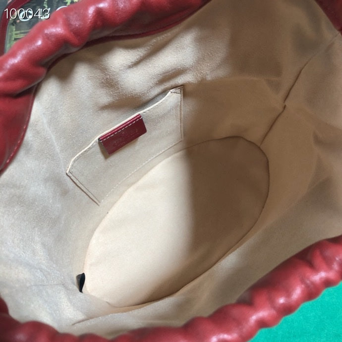 Gucci Vintage Style Red Leather Drawstring Bucket Bag with Gold Hardware