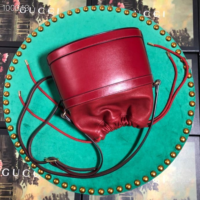 Gucci Vintage Style Red Leather Drawstring Bucket Bag with Gold Hardware