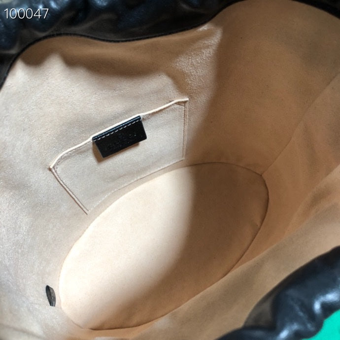 Gucci Classic Black Leather Drawstring Bucket Crossbody Bag