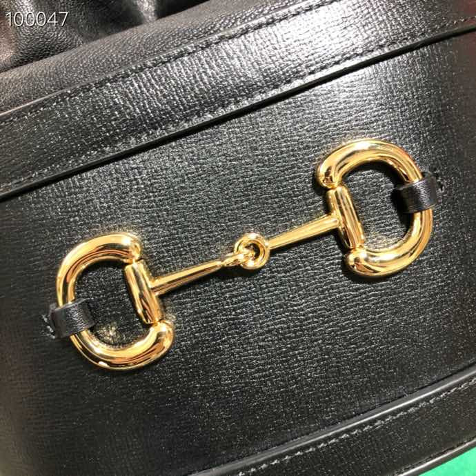 Gucci Classic Black Leather Drawstring Bucket Crossbody Bag