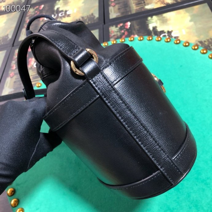 Gucci Classic Black Leather Drawstring Bucket Crossbody Bag