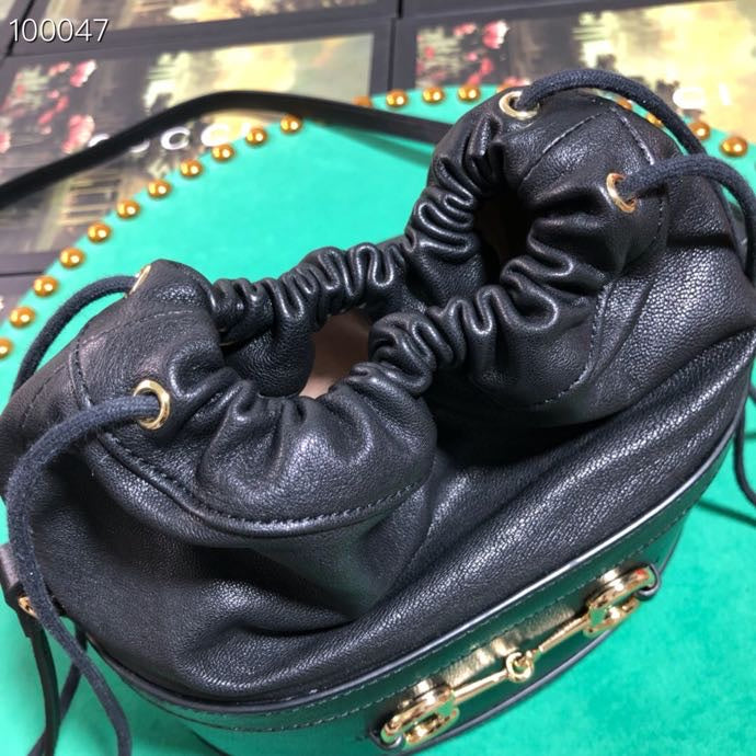 Gucci Classic Black Leather Drawstring Bucket Crossbody Bag