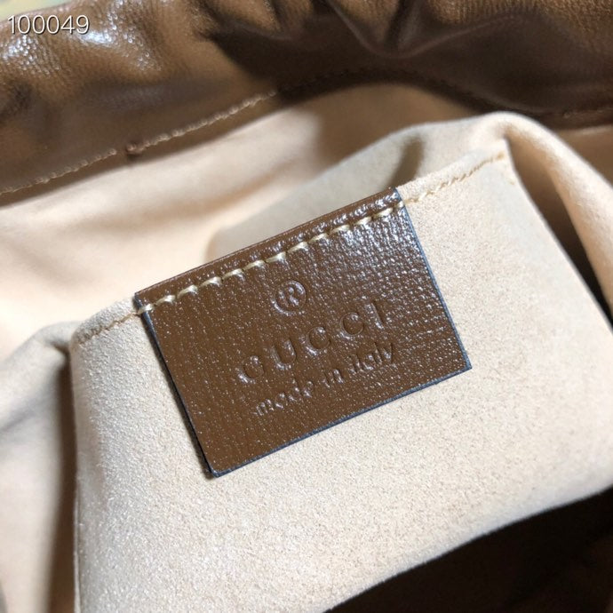 Gucci Retro Brown Leather Drawstring Bucket Bag with Gold Horsebit Detail