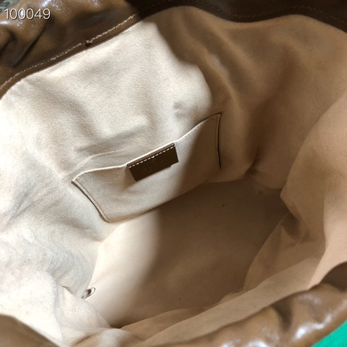 Gucci Retro Brown Leather Drawstring Bucket Bag with Gold Horsebit Detail