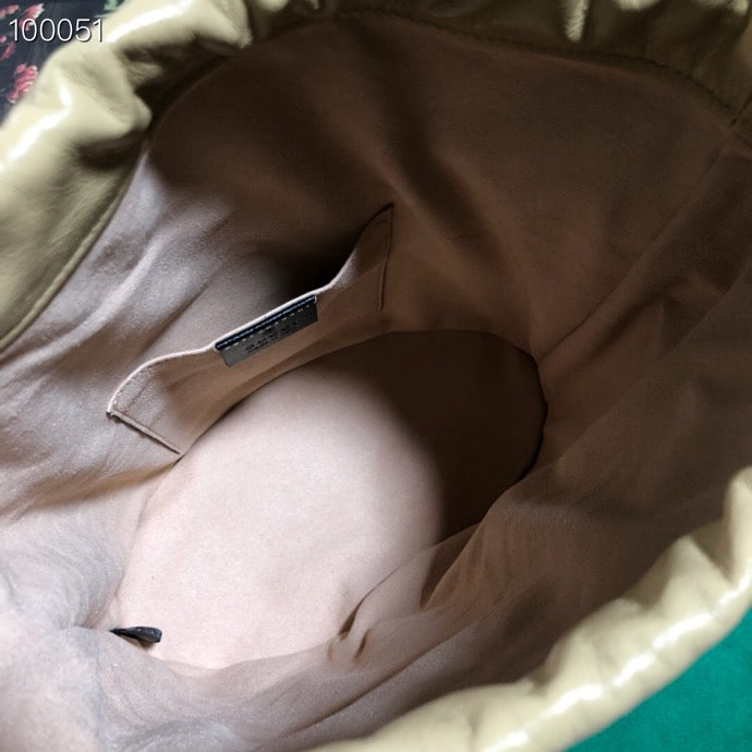 Gucci Two-Tone Leather Drawstring Bucket Bag with Gold Horsebit