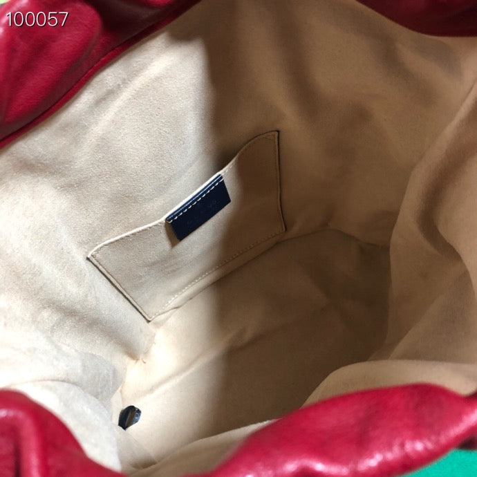 Gucci Navy Blue and Red Leather Drawstring Bucket Bag with Horsebit Detail