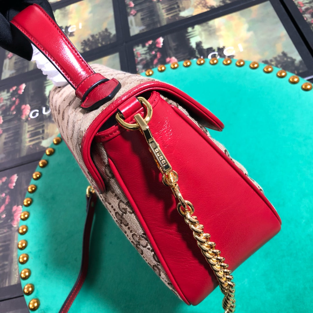 Gucci Classic Quilted Monogram Canvas Handbag with Red Leather Trim