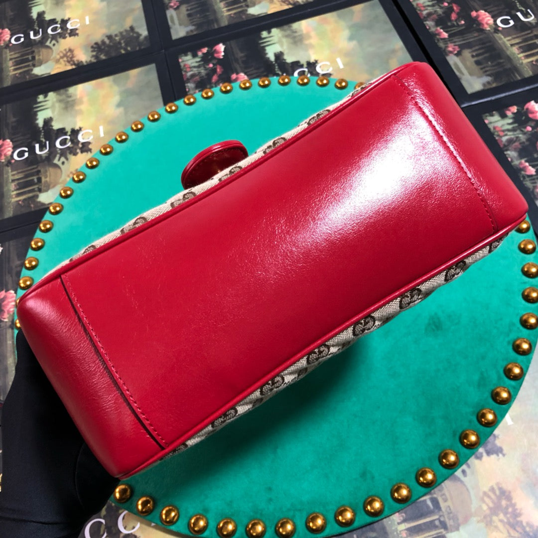Gucci Classic Quilted Monogram Canvas Handbag with Red Leather Trim