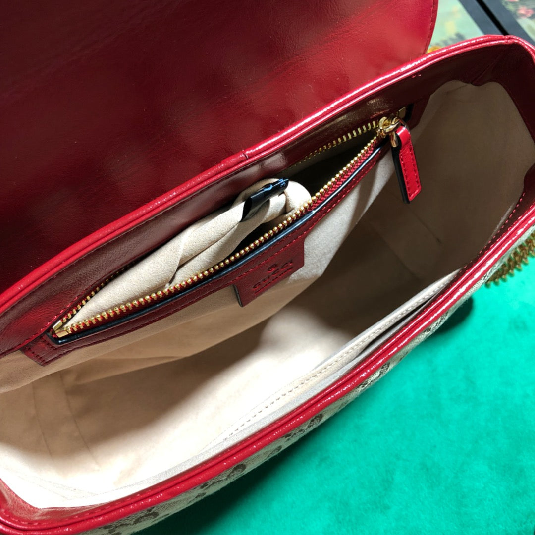 Gucci Classic Quilted Monogram Canvas Handbag with Red Leather Trim