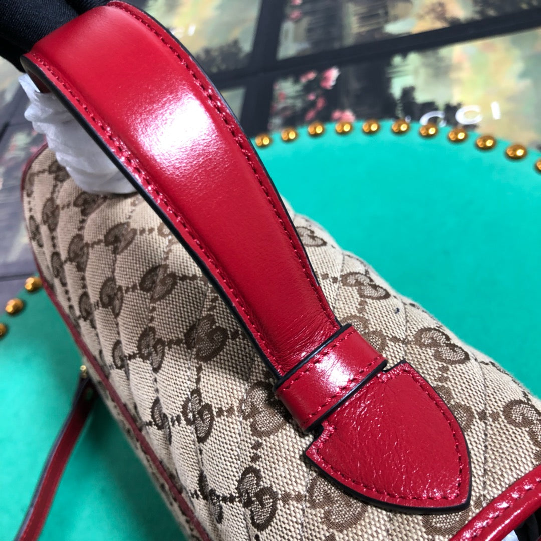 Gucci Classic Quilted Monogram Canvas Handbag with Red Leather Trim
