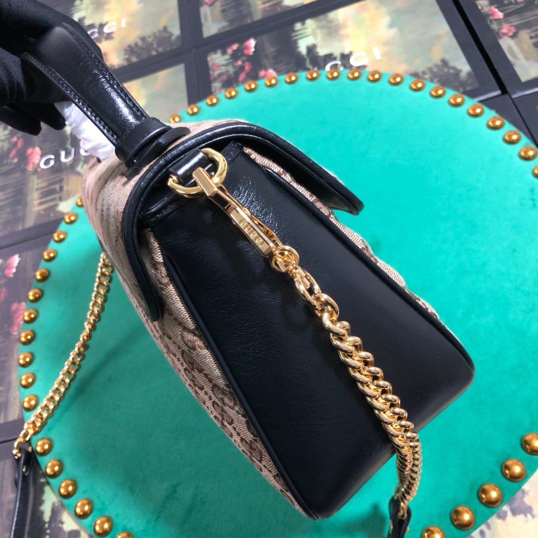 Gucci Classic Monogram Canvas Flap Shoulder Bag with Top Handle