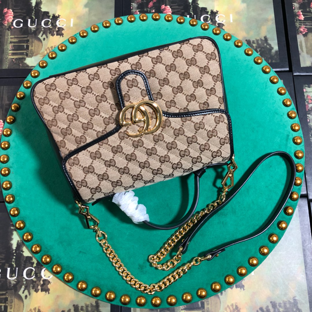 Gucci Classic Monogram Canvas Flap Shoulder Bag with Top Handle