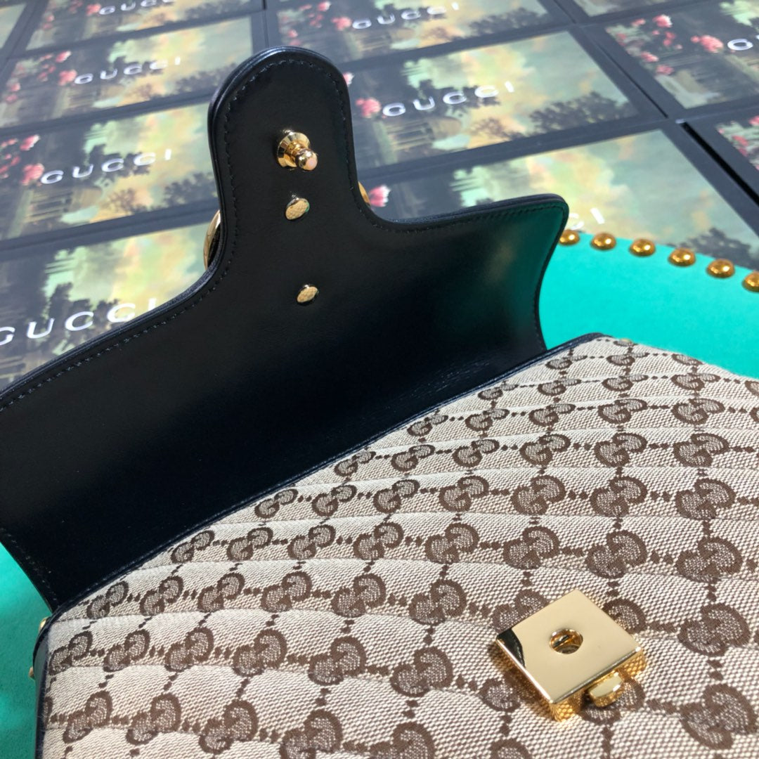 Gucci Classic Monogram Canvas Flap Shoulder Bag with Top Handle
