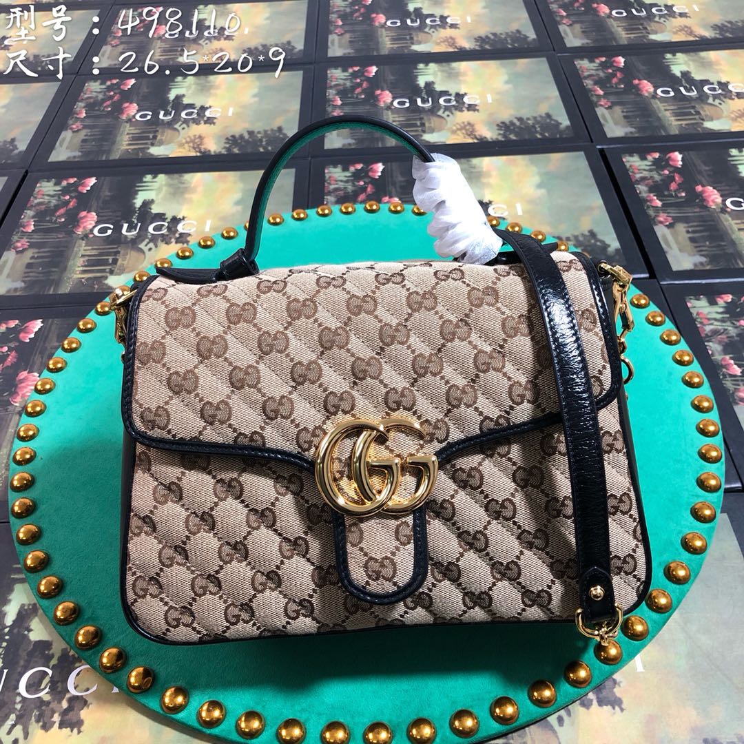Gucci Classic Monogram Canvas Flap Shoulder Bag with Top Handle