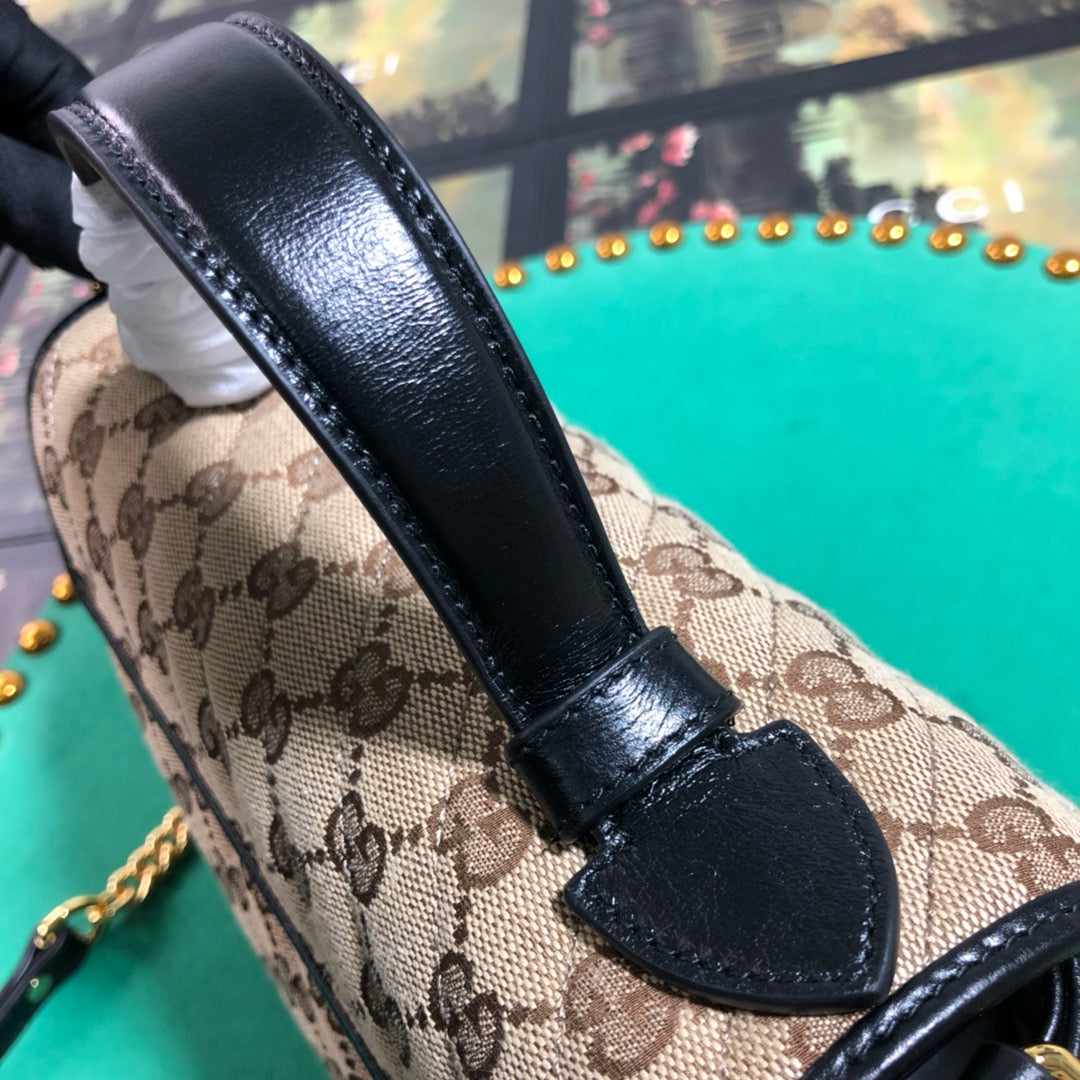 Gucci Classic Monogram Canvas Flap Shoulder Bag with Top Handle
