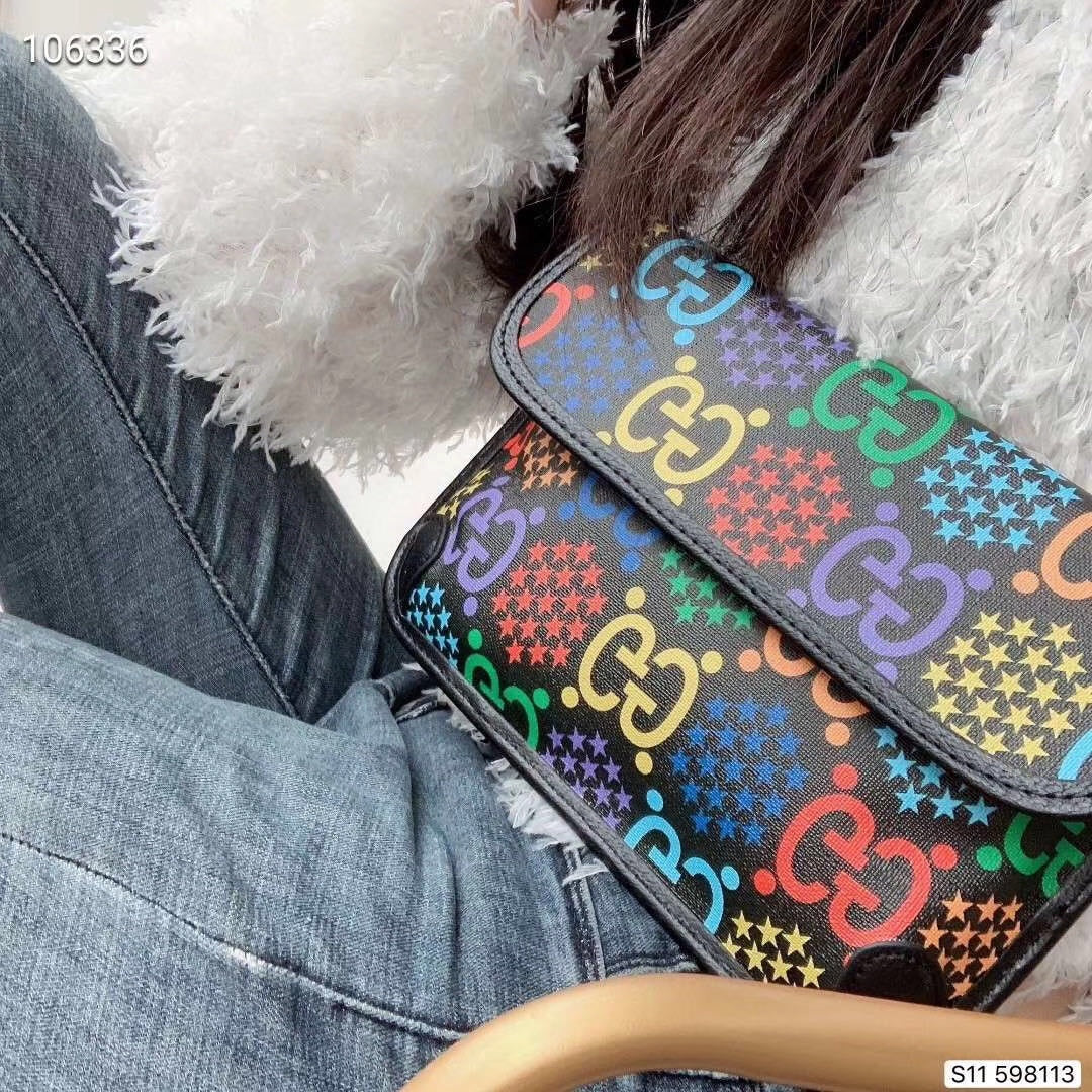 Gucci Multicolor Monogram and Star Print Waist Bag Fanny Pack