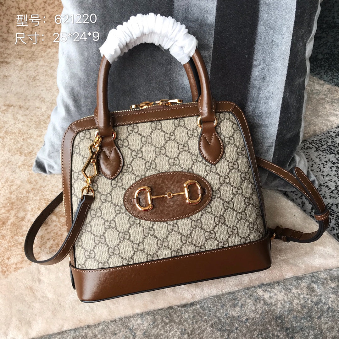 Gucci Vintage Monogram Canvas Top Handle Bag with Horsebit Detail