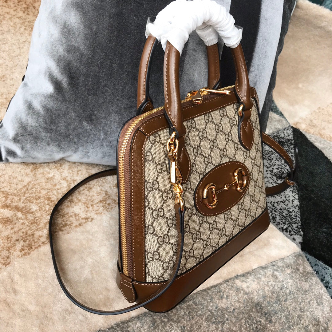 Gucci Vintage Monogram Canvas Top Handle Bag with Horsebit Detail