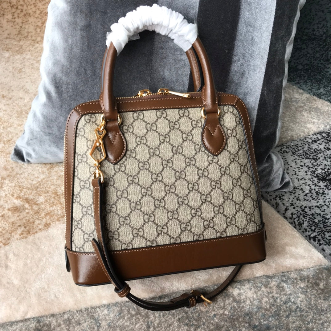 Gucci Vintage Monogram Canvas Top Handle Bag with Horsebit Detail