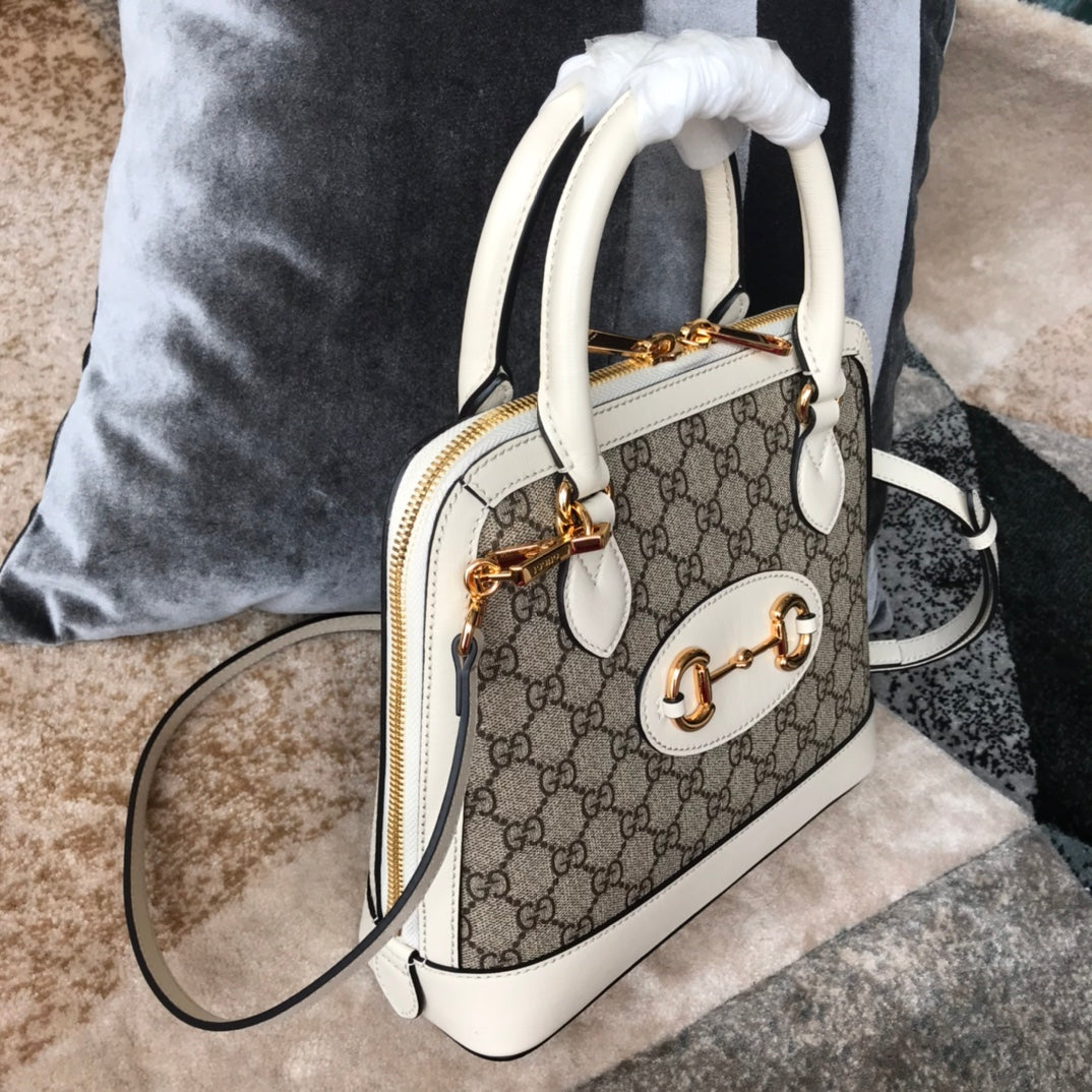 Gucci Vintage Monogram Canvas Satchel Handbag with Horsebit Detail