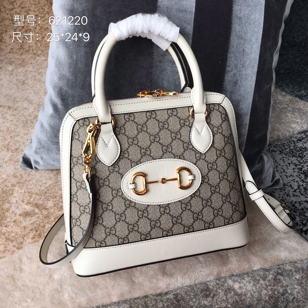 Gucci Vintage Monogram Canvas Satchel Handbag with Horsebit Detail