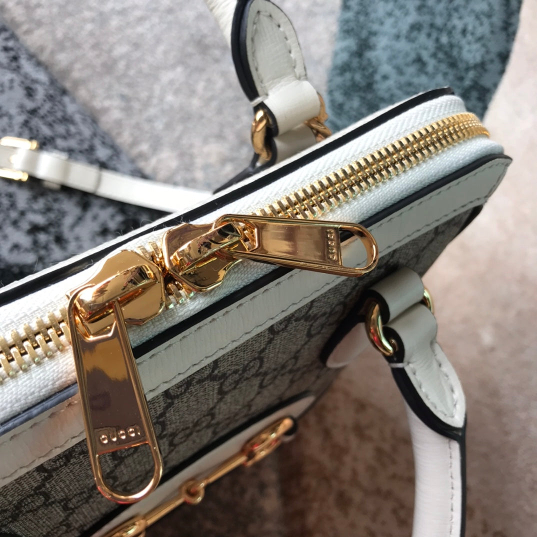 Gucci Vintage Monogram Canvas Satchel Handbag with Horsebit Detail