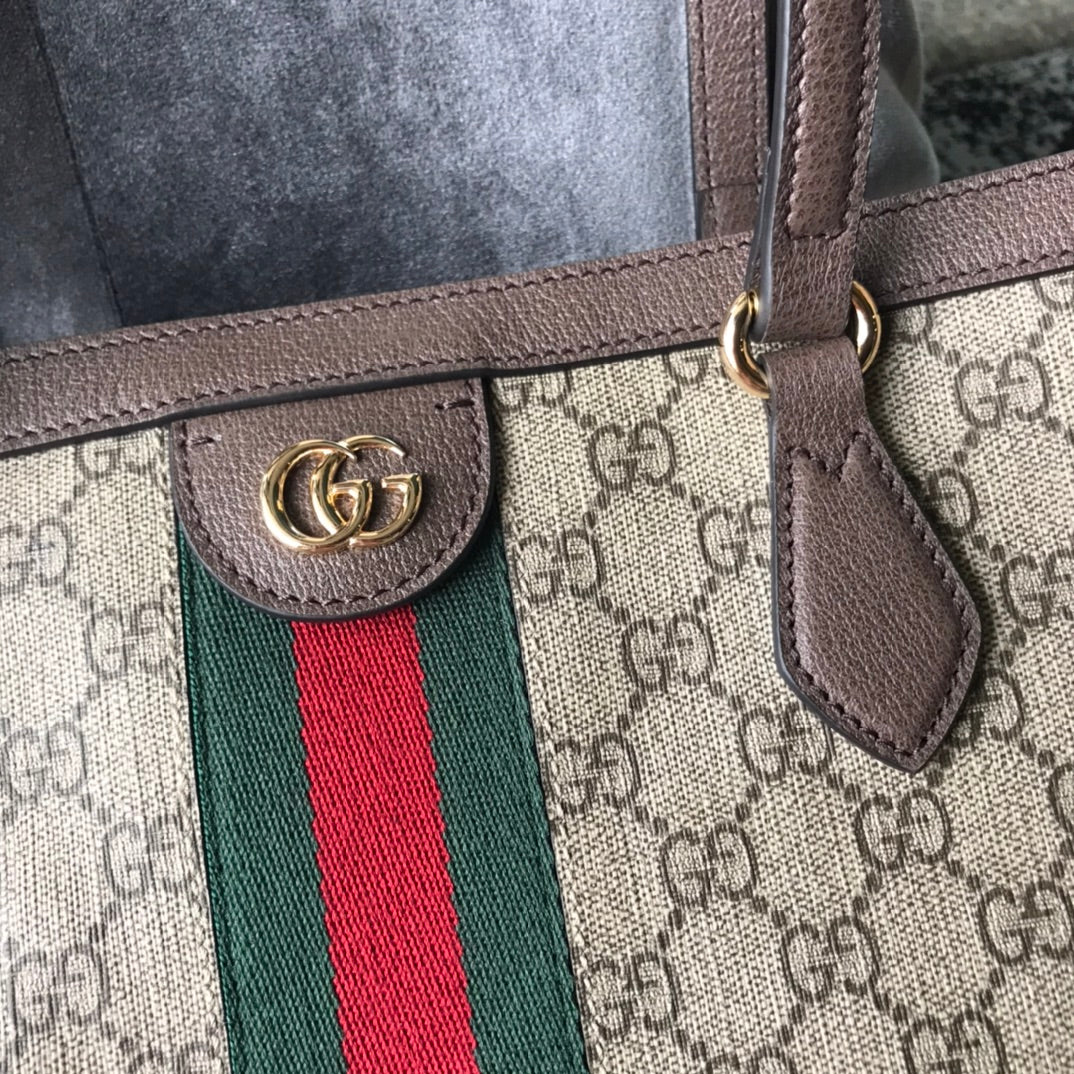 Gucci Classic Monogram Canvas Tote Bag with Red and Green Web Stripe
