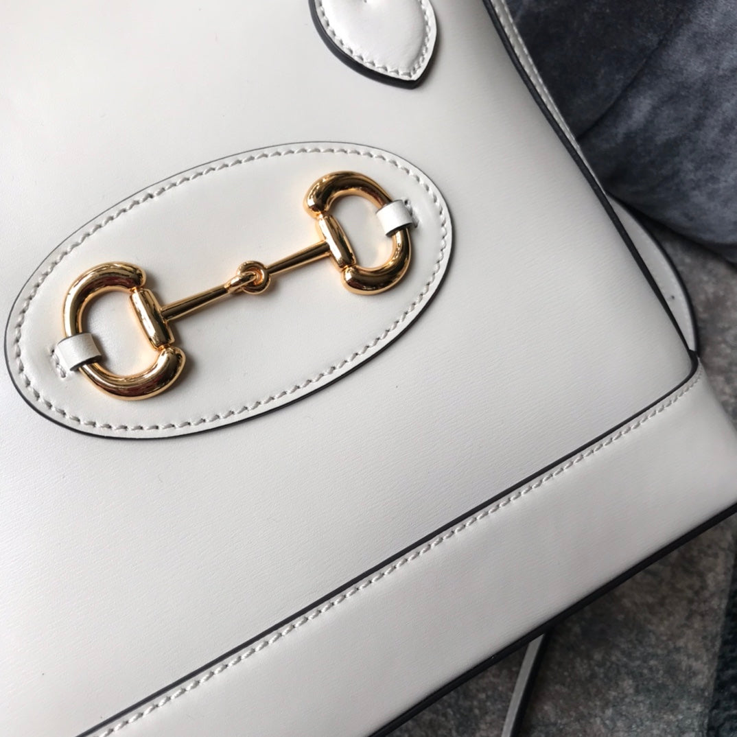 Gucci Elegant Off-White Leather Top Handle Bag with Horsebit Hardware