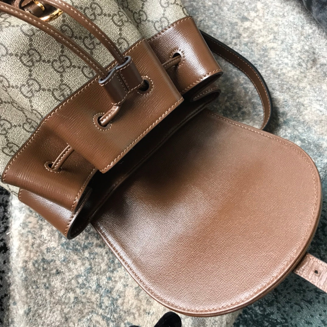 Gucci Vintage Monogram Canvas Backpack with Brown Leather Trim