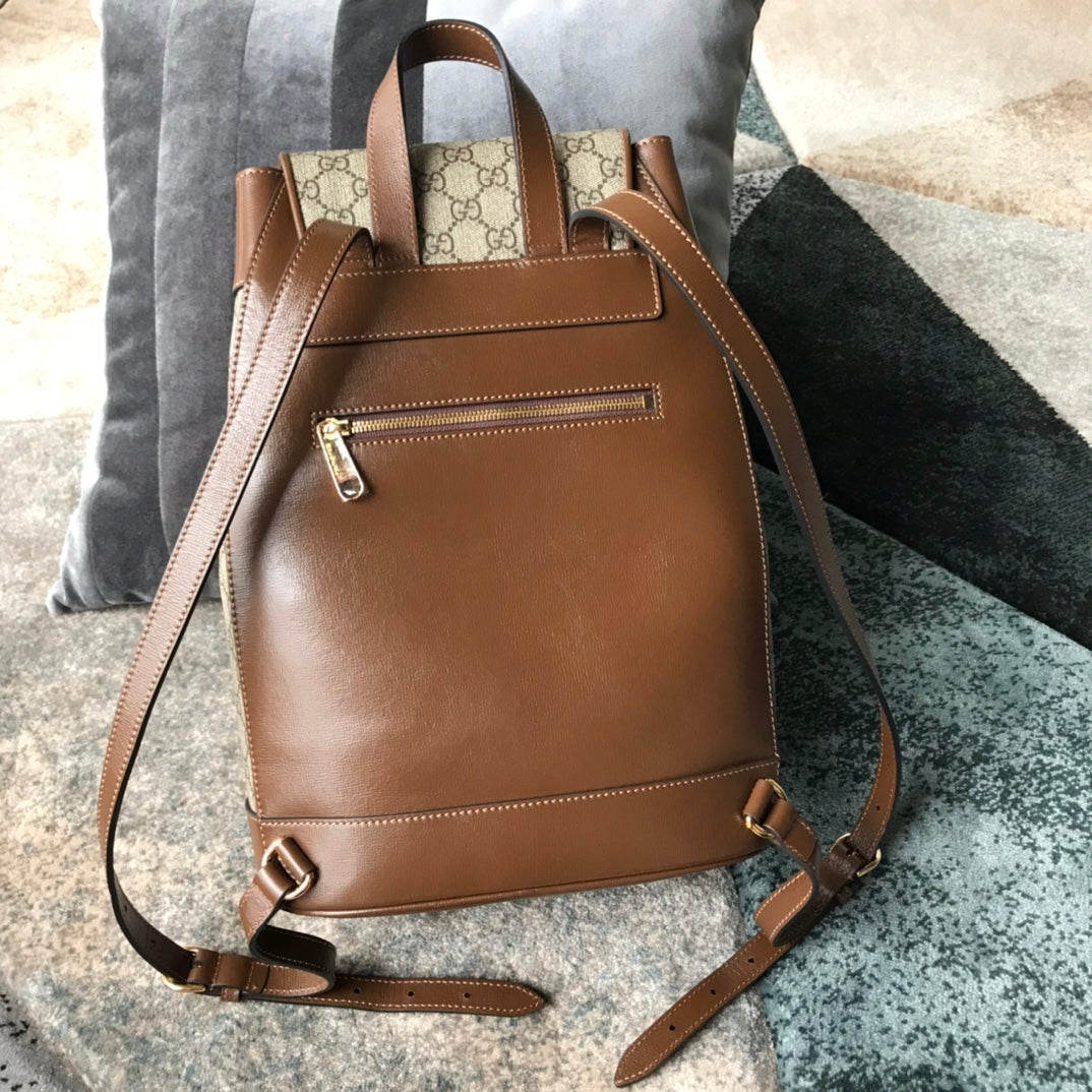 Gucci Horsebit 1955 GG Supreme Canvas Backpack - Brown Leather