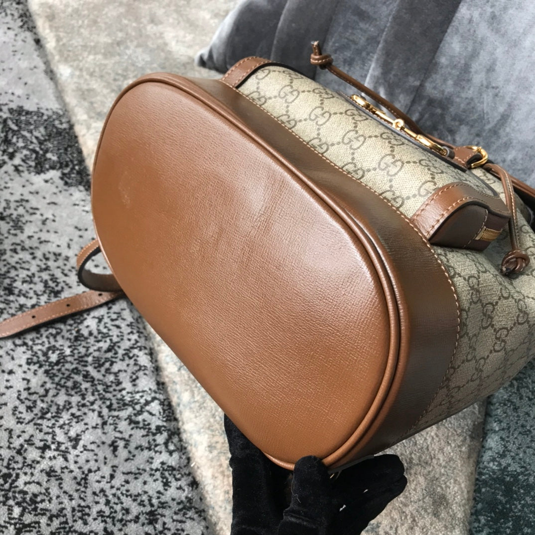 Gucci Horsebit 1955 GG Supreme Canvas Backpack - Brown Leather